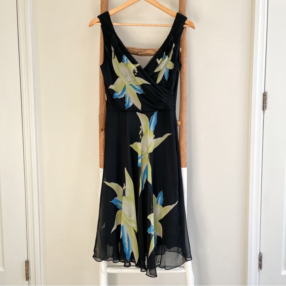 [sue wong] 100% silk floral y2k vintage dress black